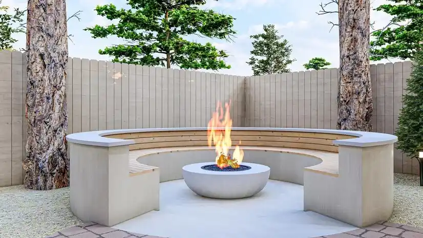 Custom-built patio with integrated fire pit